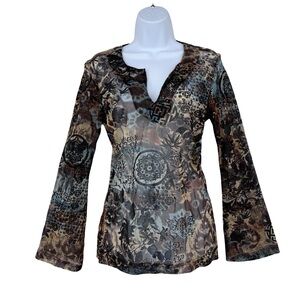 Vintage Y2K sheer print blouse M whimsy‎ fairy grunge willow